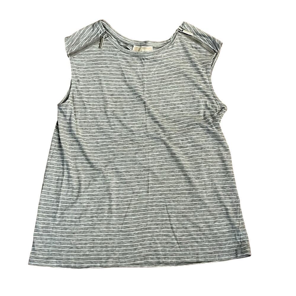 Michael Kors Stripe Zip Shoulder Top Gray White Nautical Size M